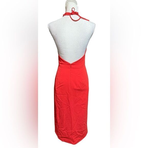 Alice and Olivia Kristy Wrap-Effect Crepe Halterneck Dress In Red Size 2 - Picture 4 of 6